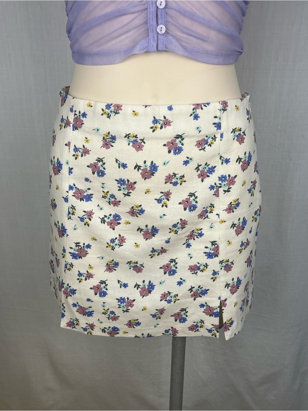 Zara Cream Mini Skirt with Pink, Blue & Yellow Floral Print